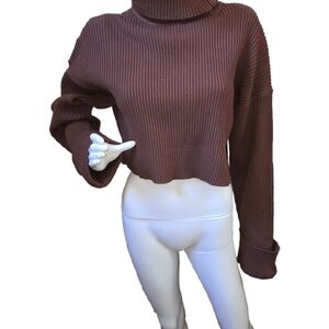 Forever 21 Chocolate Brown Cropped Turtleneck Sweater